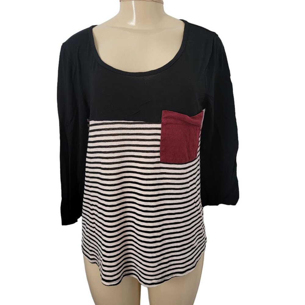 Pink Owl Multicolor 3/4 Sleeve Contrast Block Striped Top